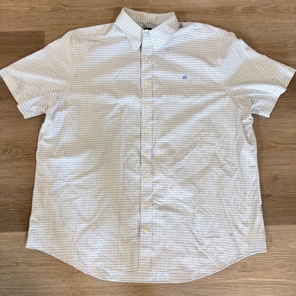 Brooks Brothers Polo Shirt Mens 3XLT Blue Plaid Non-Iron Stretch Short Sleeve